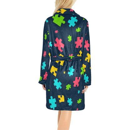Autism Awareness Colorful Design Print Women's Fleece Robe