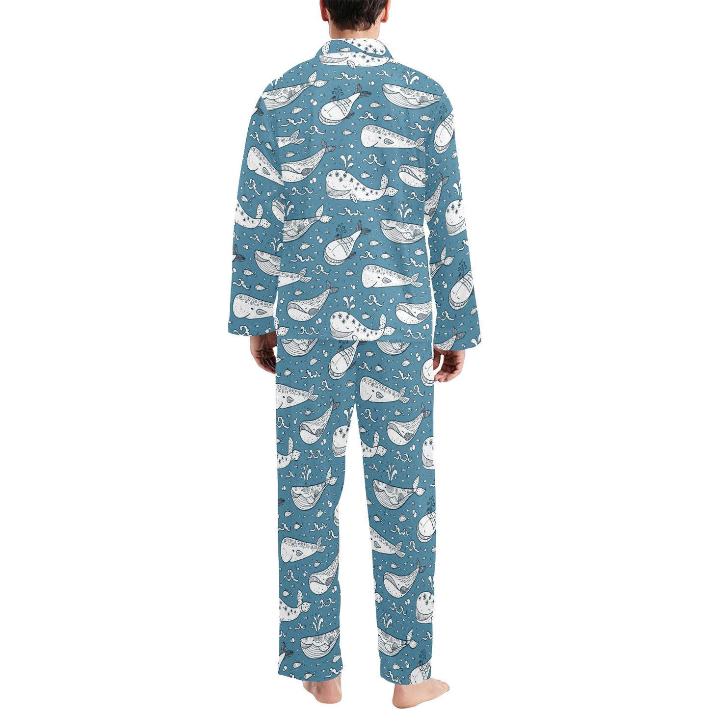 Humpback Whale Pattern Print Design 03 Men's Long Pajama Set