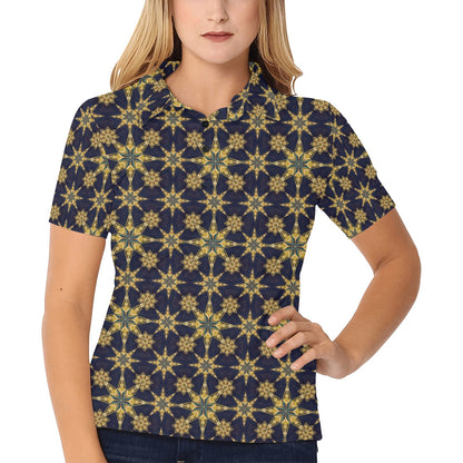 kaleidoscope Gold Print Design Women's Polo Shirt