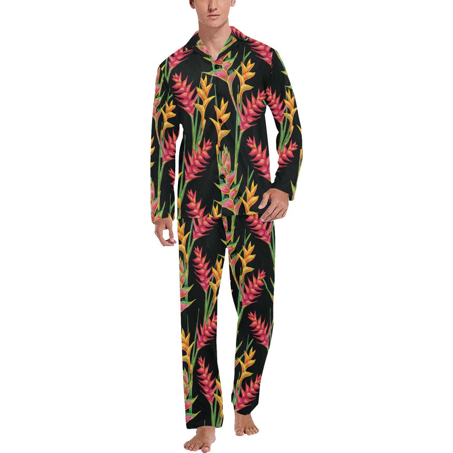 Heliconia Pattern Print Design HL01 Men's Long Pajama Set