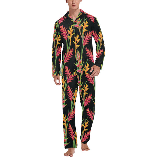 Heliconia Pattern Print Design HL01 Men's Long Pajama Set