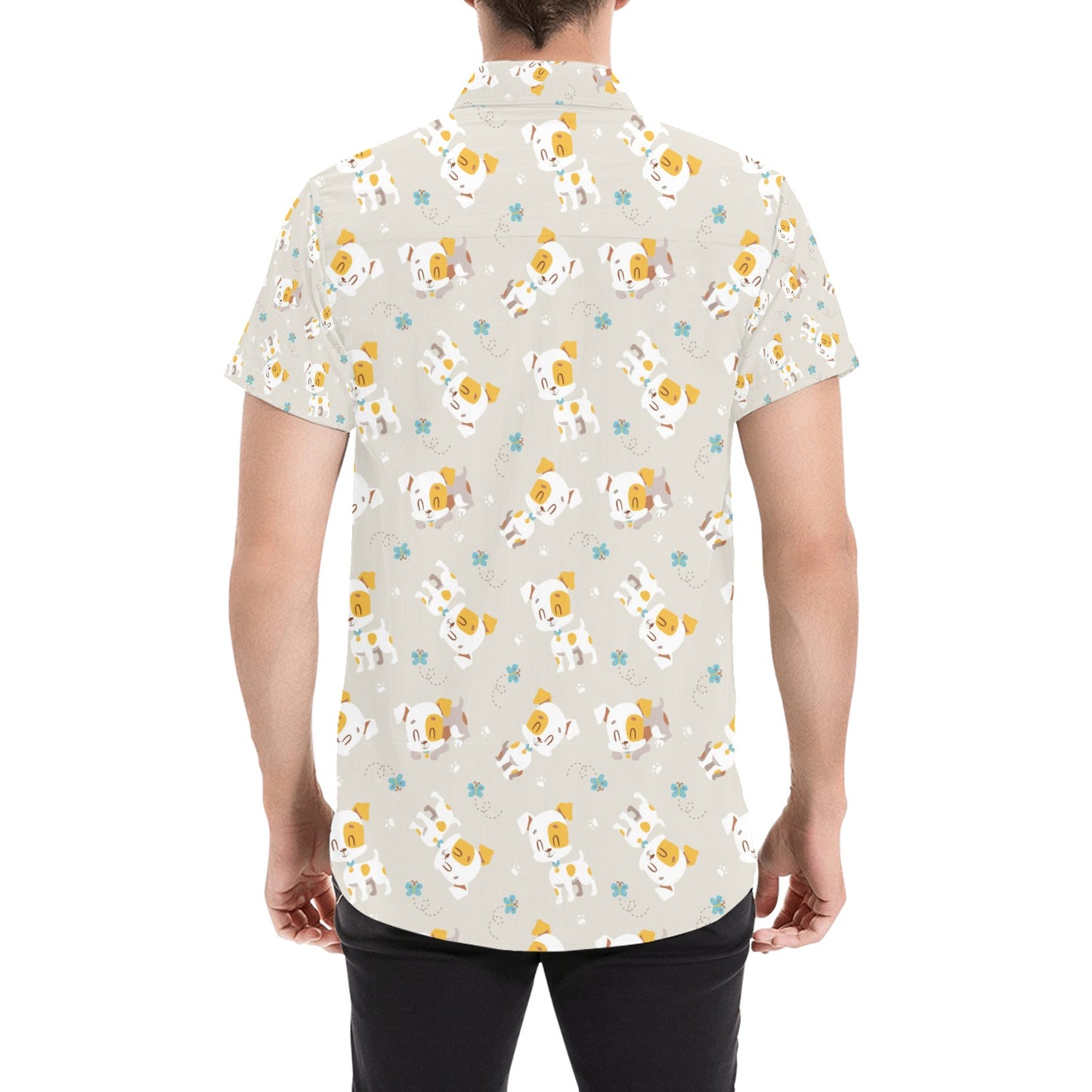 Russell Terriers Print Design LKS306 Men Short Sleeve Button Up Shirt