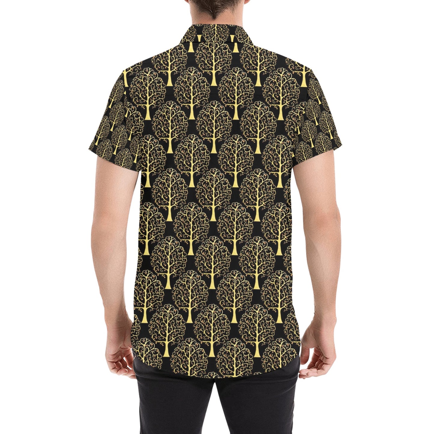 Tree Of Life Print Design LKS302 Men Short Sleeve Button Up Shirt