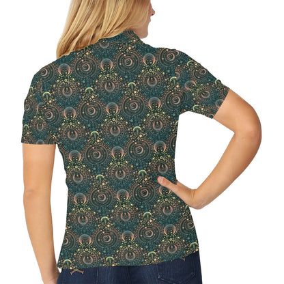 Sun Moon Print Design LKS307 Women's Polo Shirt