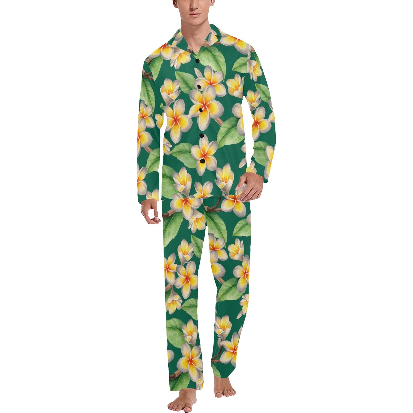 Plumeria Pattern Print Design PM07 Men's Long Pajama Set