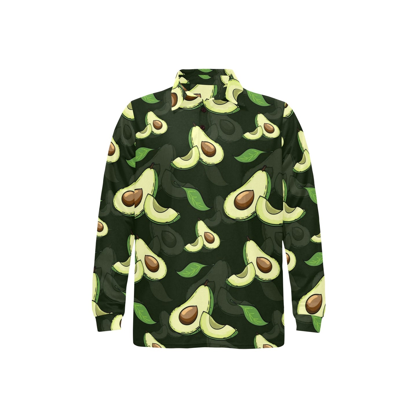 Avocado Pattern Print Design AC07 Long Sleeve Polo Shirt For Men's