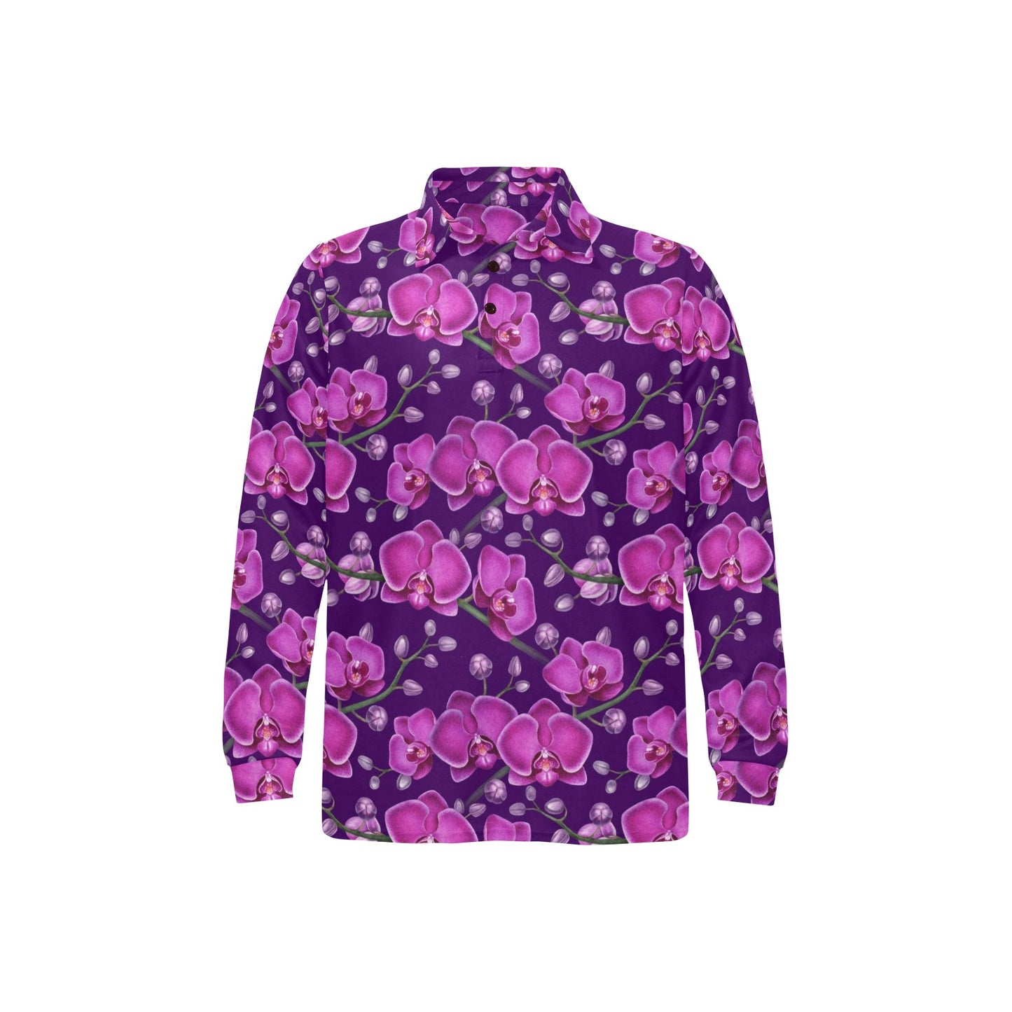 Orchid Purple Pattern Print Design OR02 Long Sleeve Polo Shirt For Men's