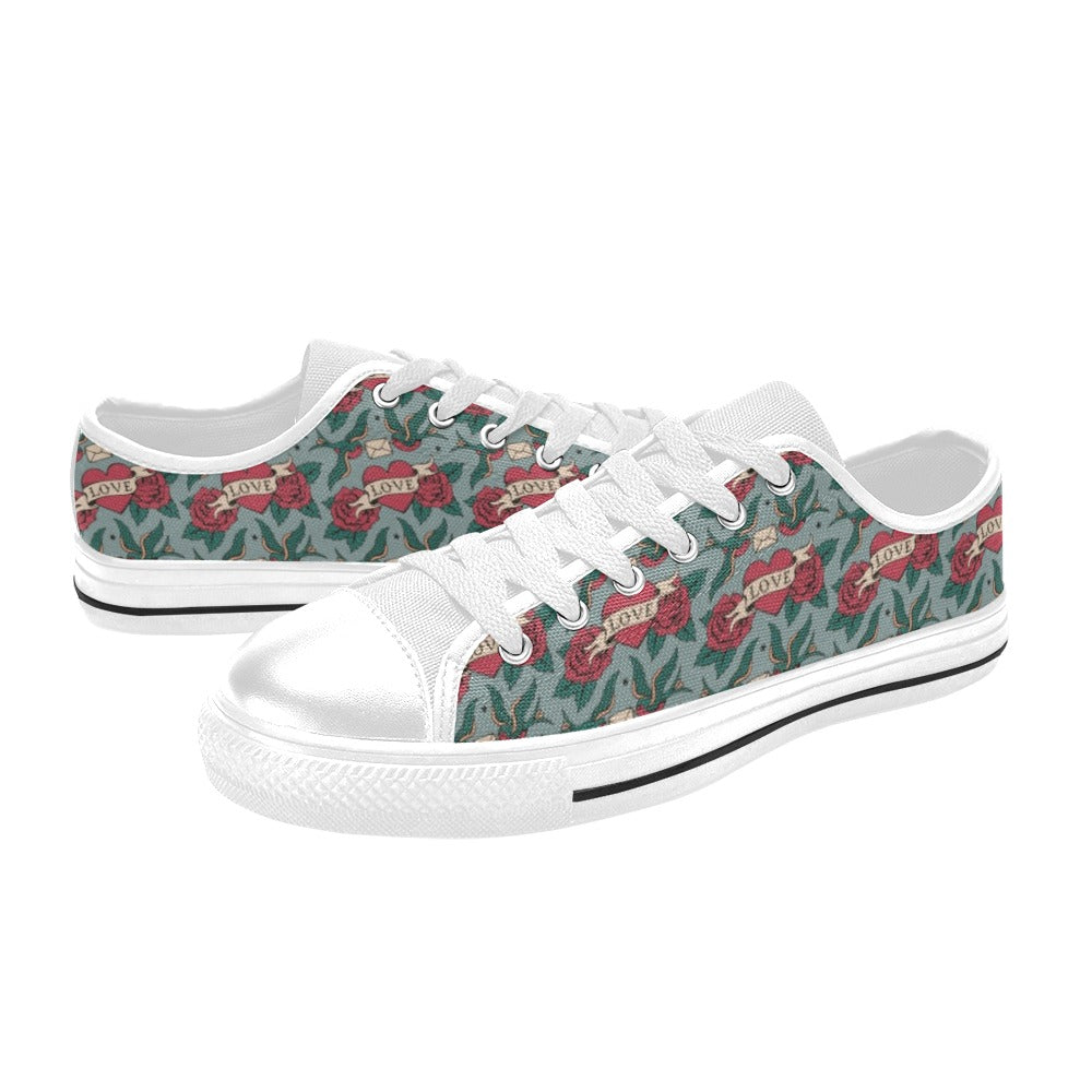 Tattoo Heart Print Design LKS301 Women's White Low Top Shoes