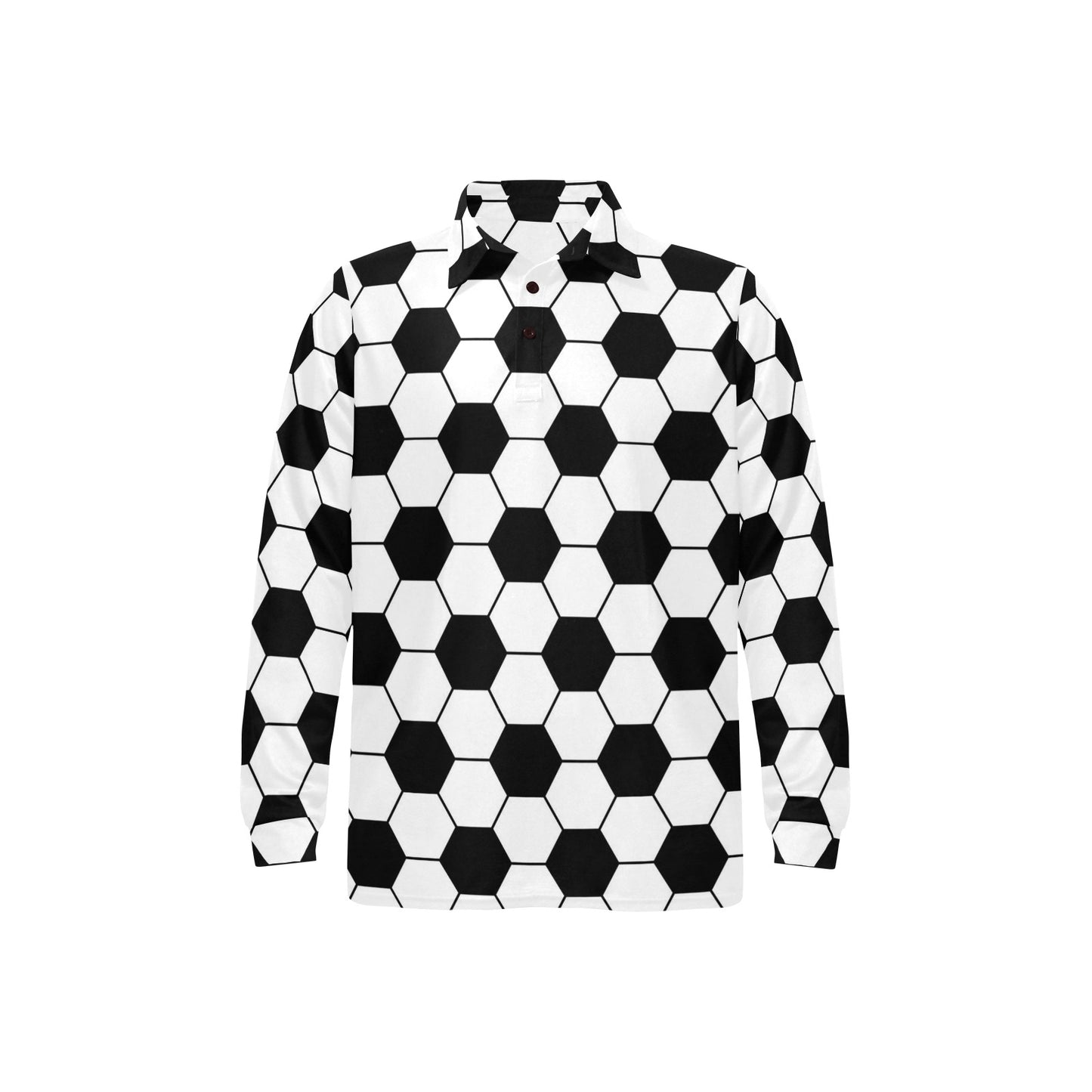 Soccer Ball Texture Print Design LKS303 Long Sleeve Polo Shirt For Men's