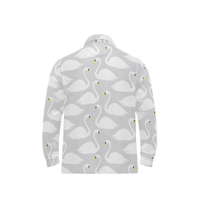 Swan Pattern Print Design 02 Long Sleeve Polo Shirt For Men's