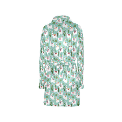 Llama with Cactus Themed Print Women's Fleece Robe