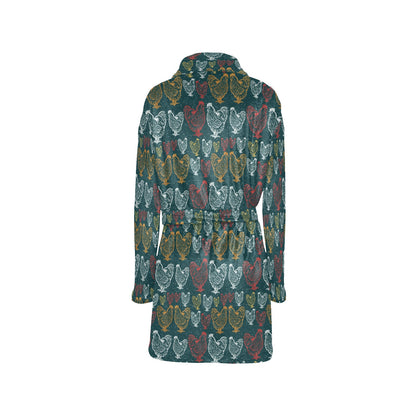 Rooster Hand Draw Design Women's Fleece Robe