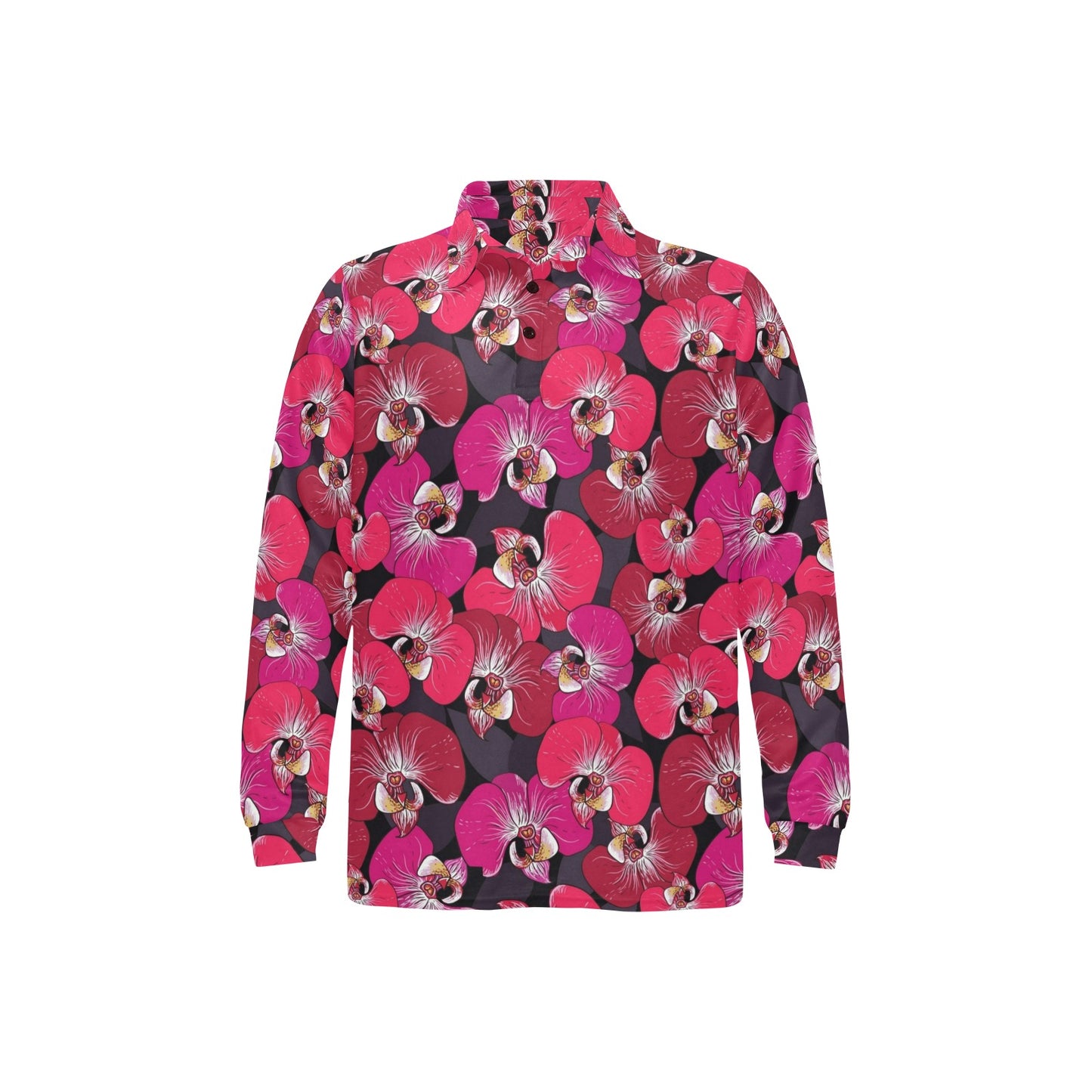 Orchid Red Pattern Print Design OR05 Long Sleeve Polo Shirt For Men's