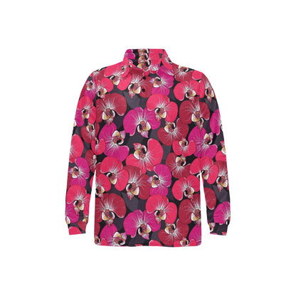 Orchid Red Pattern Print Design OR05 Long Sleeve Polo Shirt For Men's