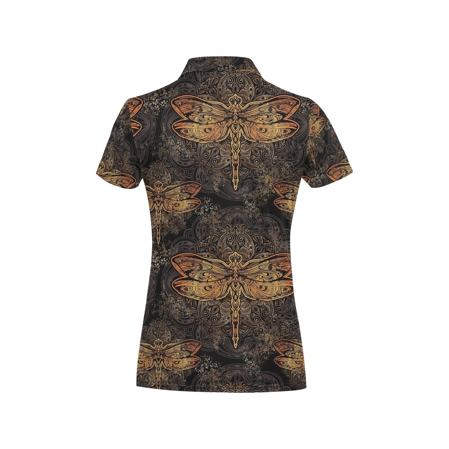 Gold Dragonfly Mandala Women's Polo Shirt