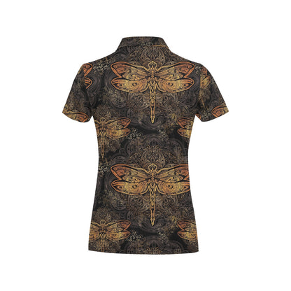 Gold Dragonfly Mandala Women's Polo Shirt