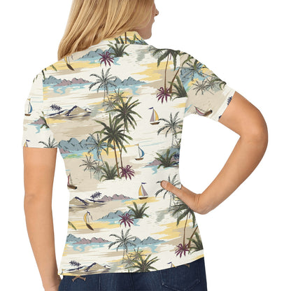 Palm Tree Beach Print Women's Polo Shirt