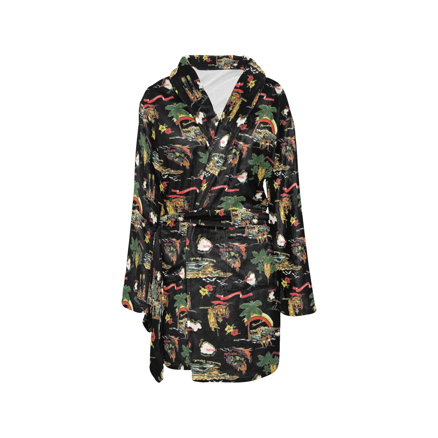 Hawaiian Island Themed Print Women's Fleece Robe