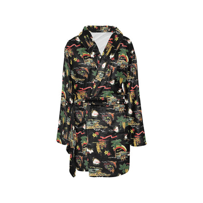 Hawaiian Island Themed Print Women's Fleece Robe