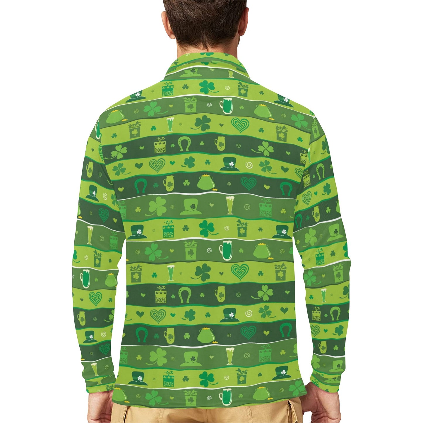 Shamrock Print Design LKS303 Long Sleeve Polo Shirt For Men's