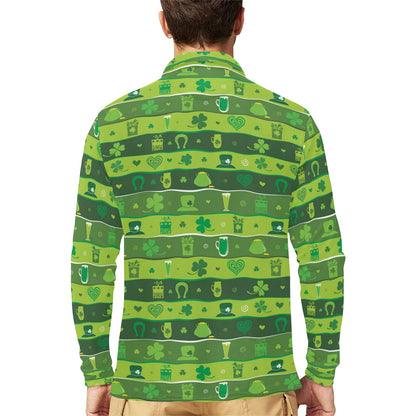Shamrock Print Design LKS303 Long Sleeve Polo Shirt For Men's