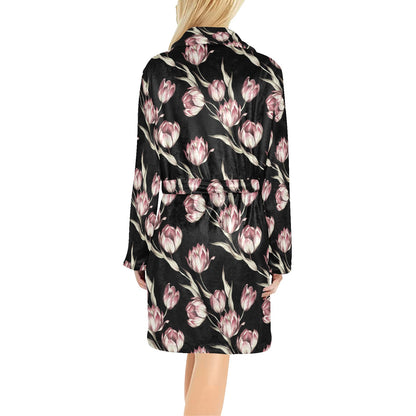 Tulip Pink Pattern Print Design TP02 Women's Fleece Robe