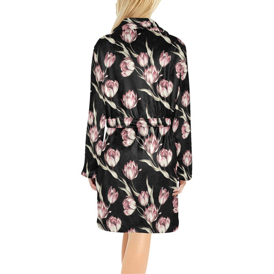 Tulip Pink Pattern Print Design TP02 Women's Fleece Robe
