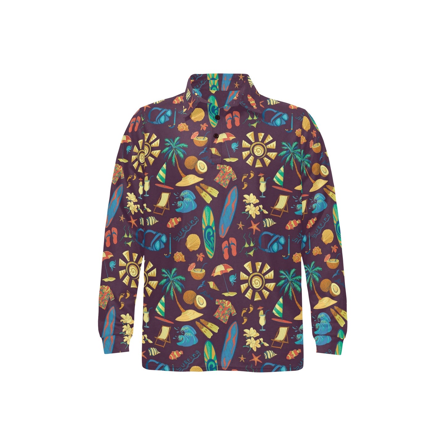 Aloha Hawaii Pattern Print Design 01 Long Sleeve Polo Shirt For Men's
