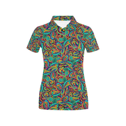 Psychedelic Trippy Floral Design Women's Polo Shirt