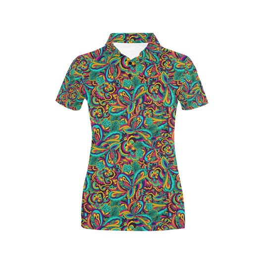 Psychedelic Trippy Floral Design Women's Polo Shirt