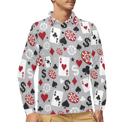 Casino Pattern Print Design 01 Long Sleeve Polo Shirt For Men's