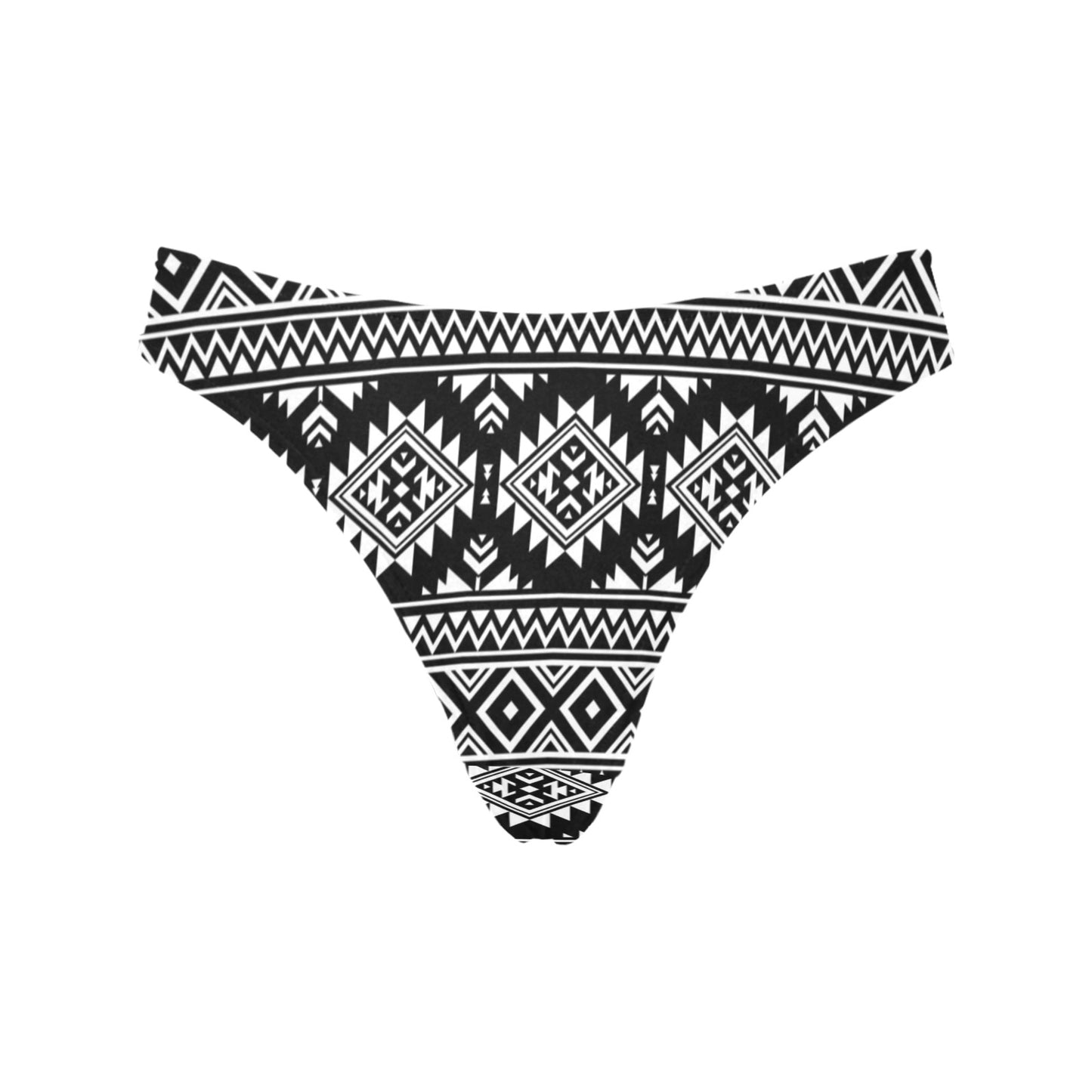 Aztec Black White Print Pattern Women's Thongs