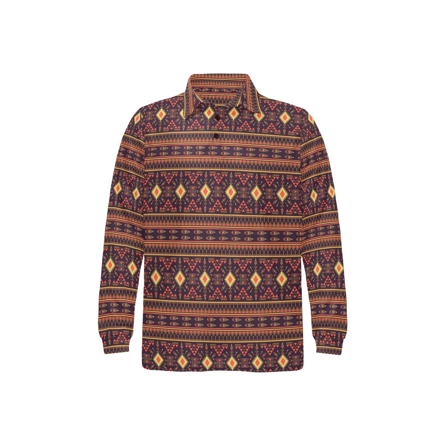 Southwest Ethnic Design Themed Print Long Sleeve Polo Shirt For Men's