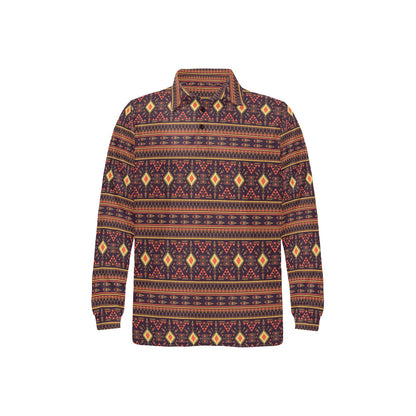 Southwest Ethnic Design Themed Print Long Sleeve Polo Shirt For Men's