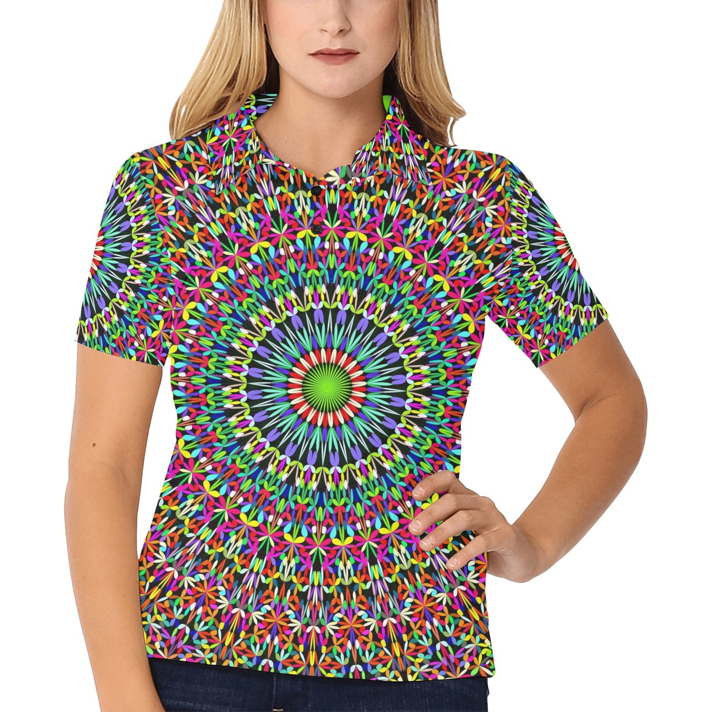 Bohemian Colorful Style Print Women's Polo Shirt