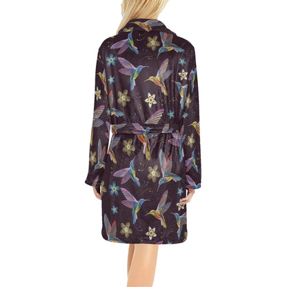 Hummingbird Pattern Print Design 04 Women's Fleece Robe