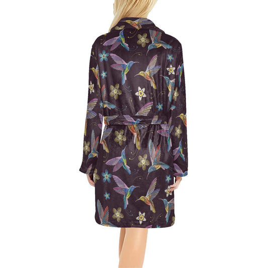 Hummingbird Pattern Print Design 04 Women's Fleece Robe
