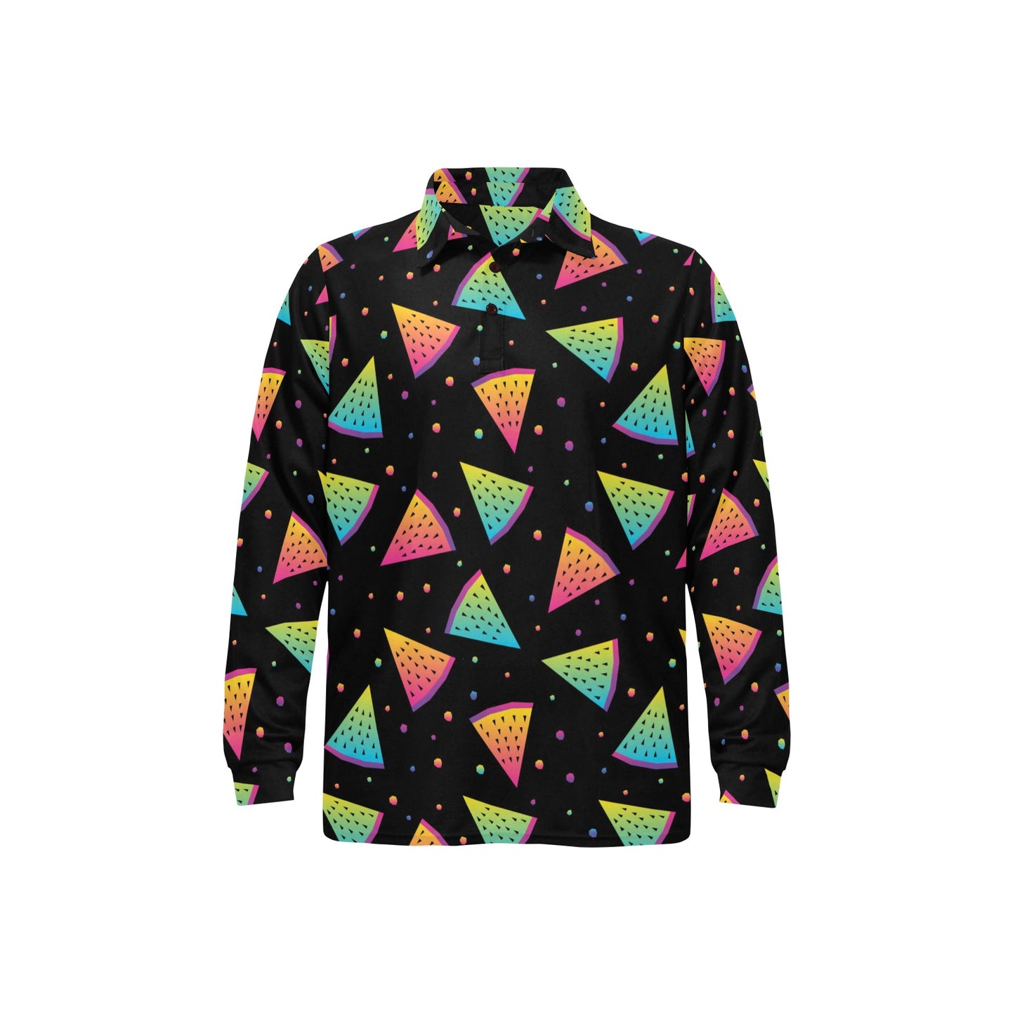 Rainbow Watermelon Pattern Print Design A04 Long Sleeve Polo Shirt For Men's