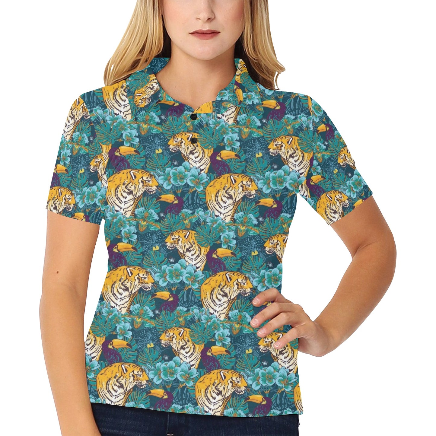 Tiger Tropical Print Design LKS301 Women's Polo Shirt