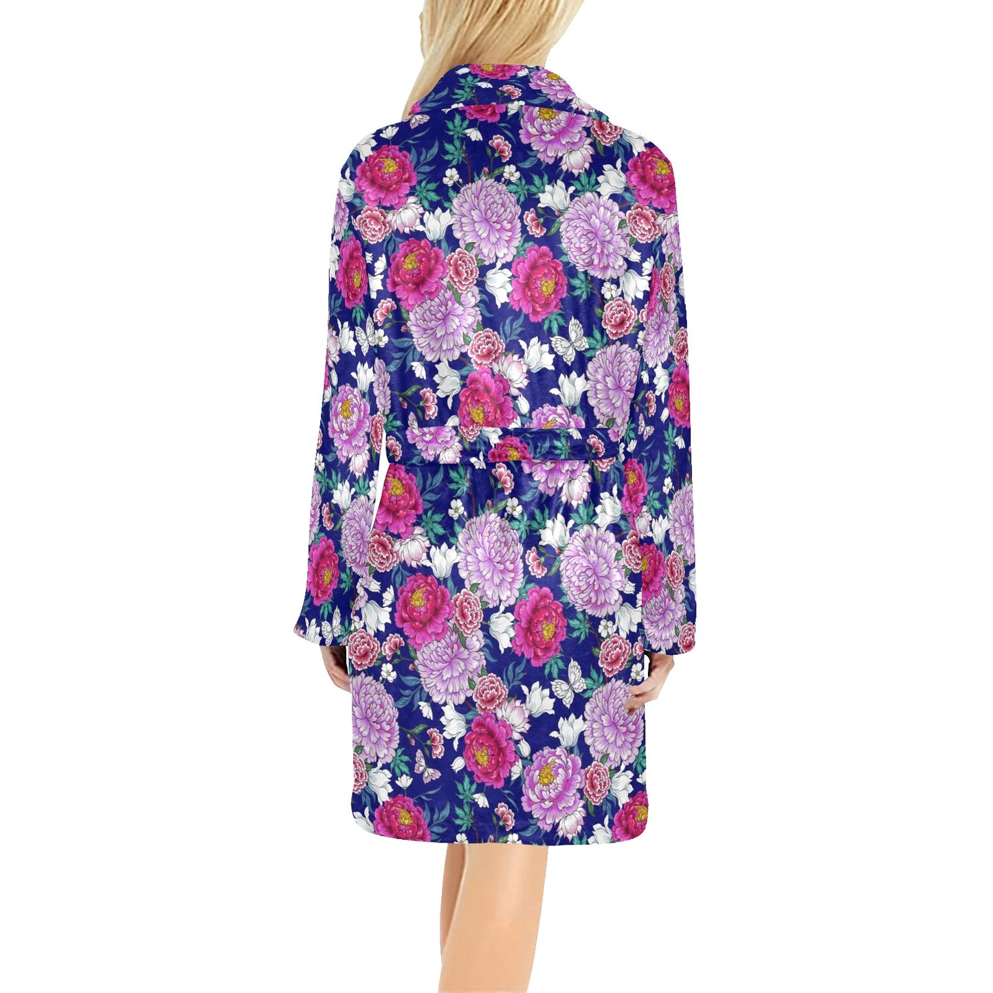 Dahlia Pattern Print Design DH013 Women's Fleece Robe
