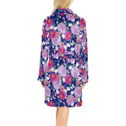 Dahlia Pattern Print Design DH013 Women's Fleece Robe