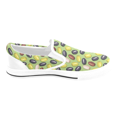 Olive Print Design LKS301 White Slip Ons Canvas Women's Shoes