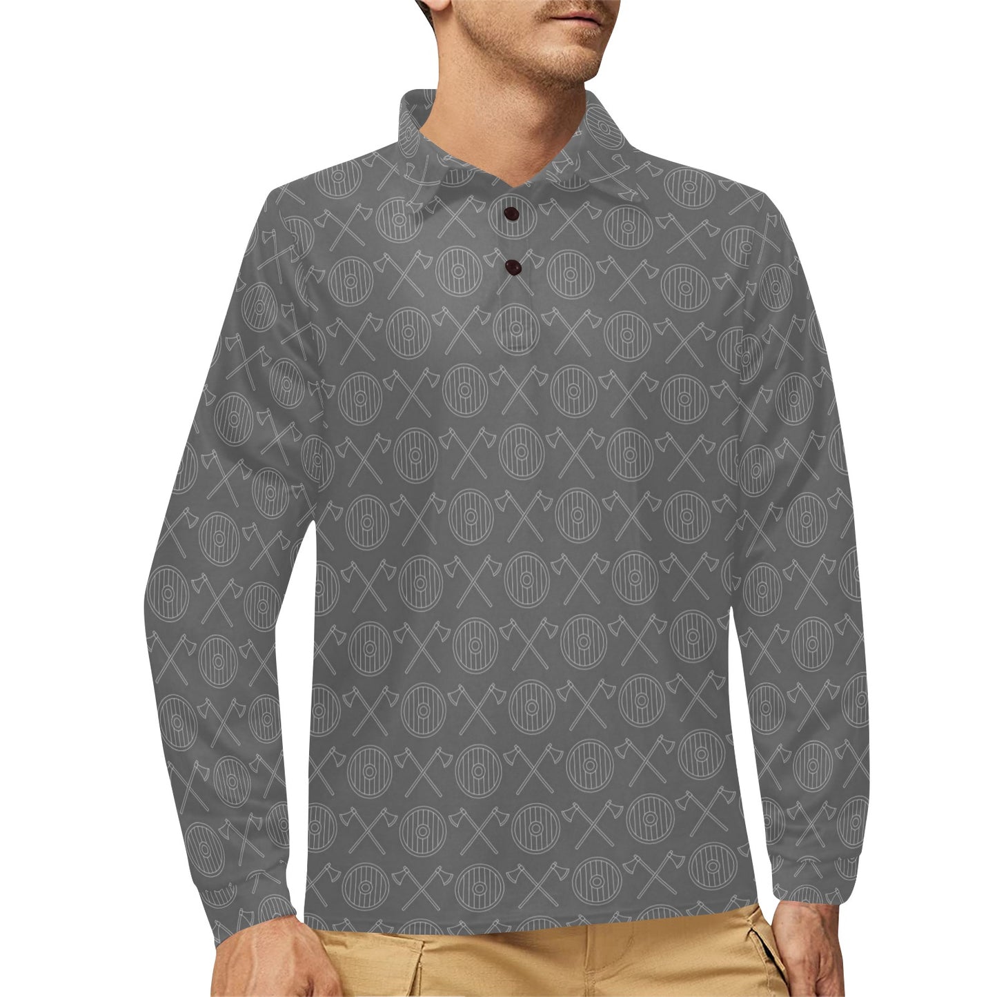 Vikings Print Design LKS303 Long Sleeve Polo Shirt For Men's