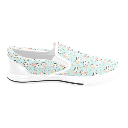 Cattle Print Design LKS403 White Slip Ons Canvas Women's Shoes