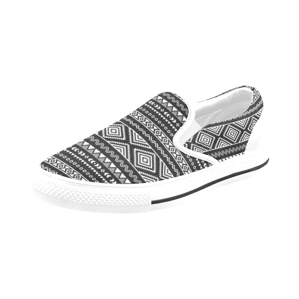 Tribal Pattern Print Design LKS301 White Slip Ons Canvas Women's Shoes