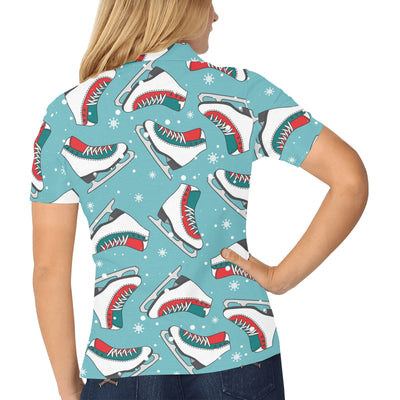 Ice Skate Pattern Print Design 03 Women's Polo Shirt