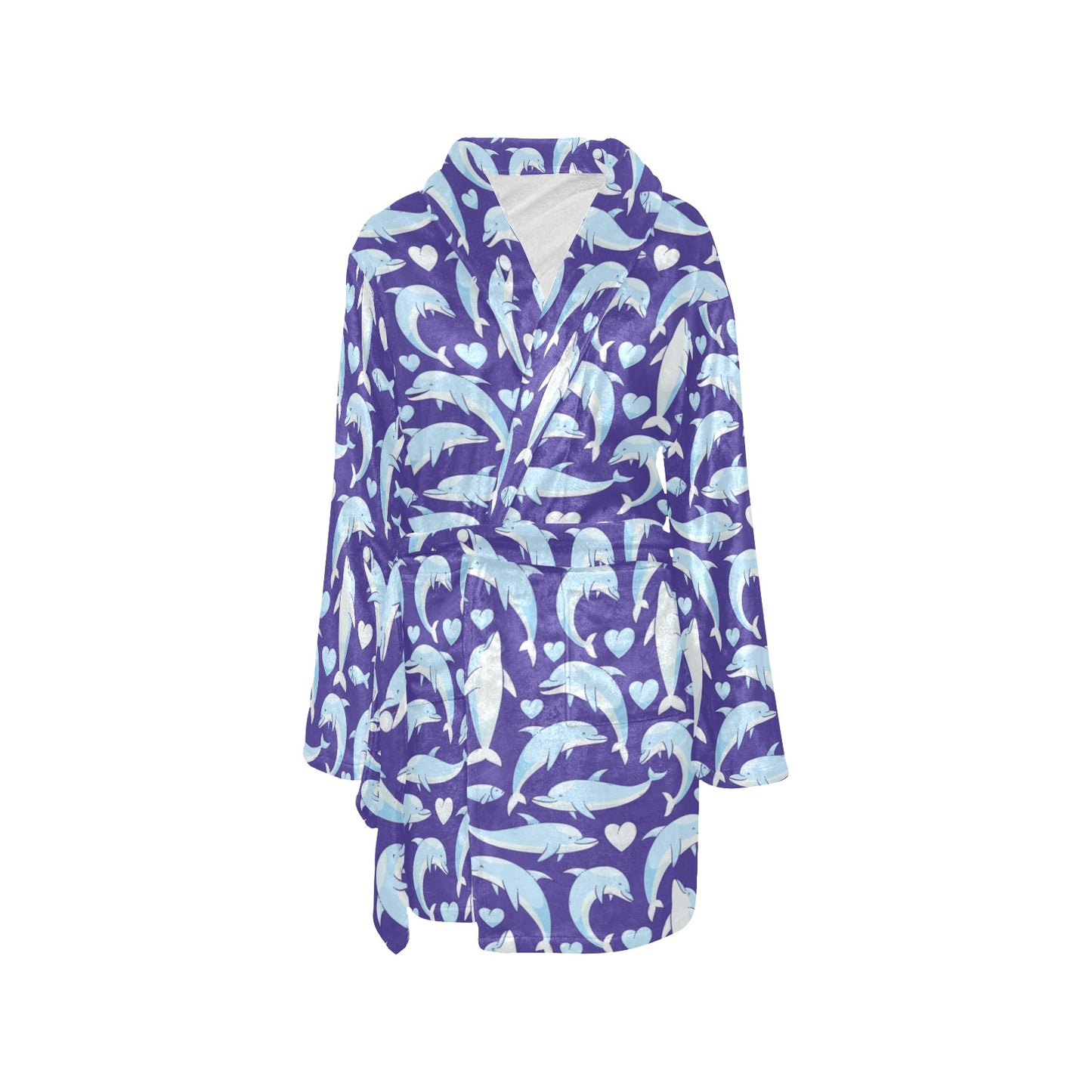 Dolphin Smile Print Pattern Women's Fleece Robe