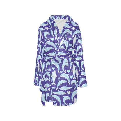 Dolphin Smile Print Pattern Women's Fleece Robe