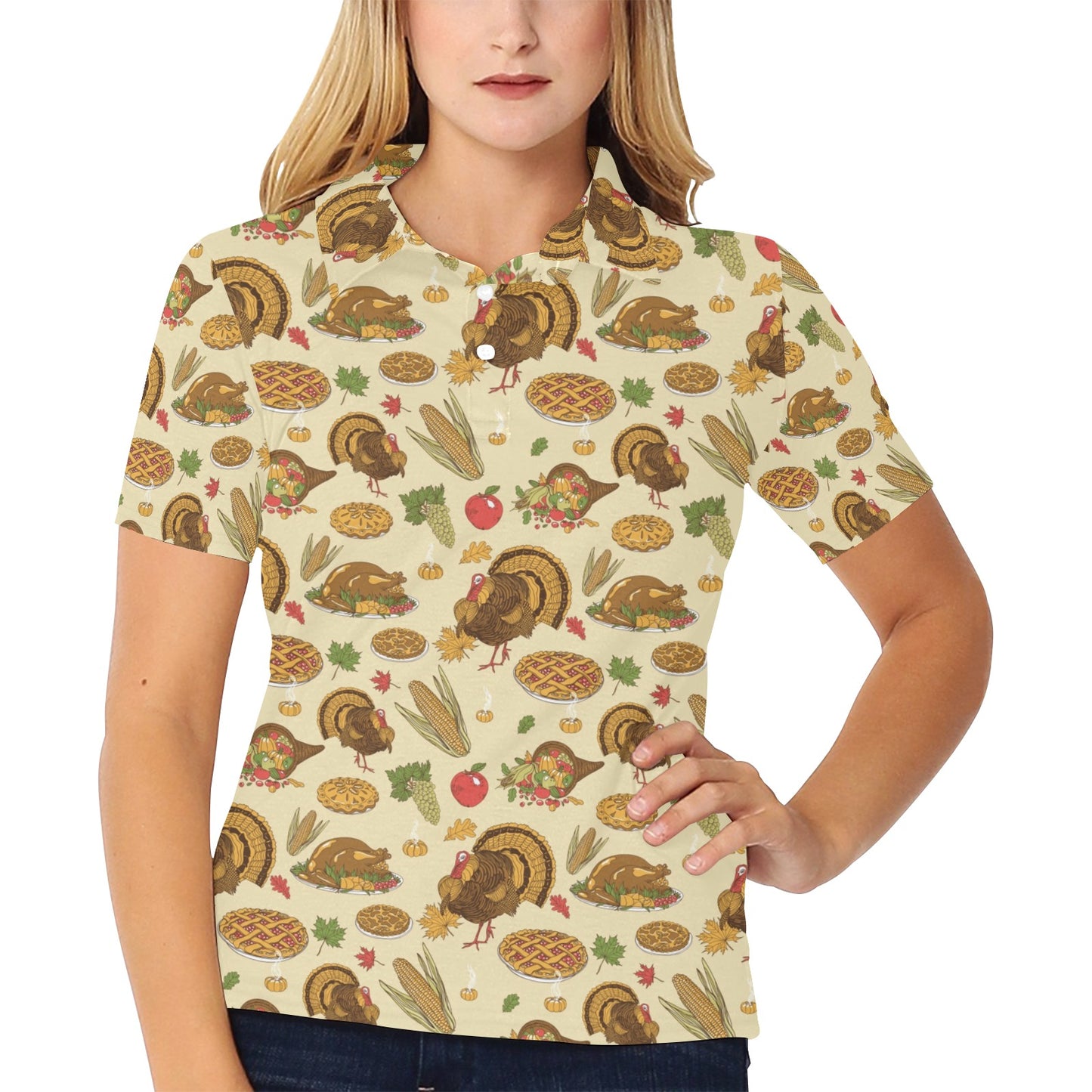 Thanksgiving Print Design LKS302 Women's Polo Shirt