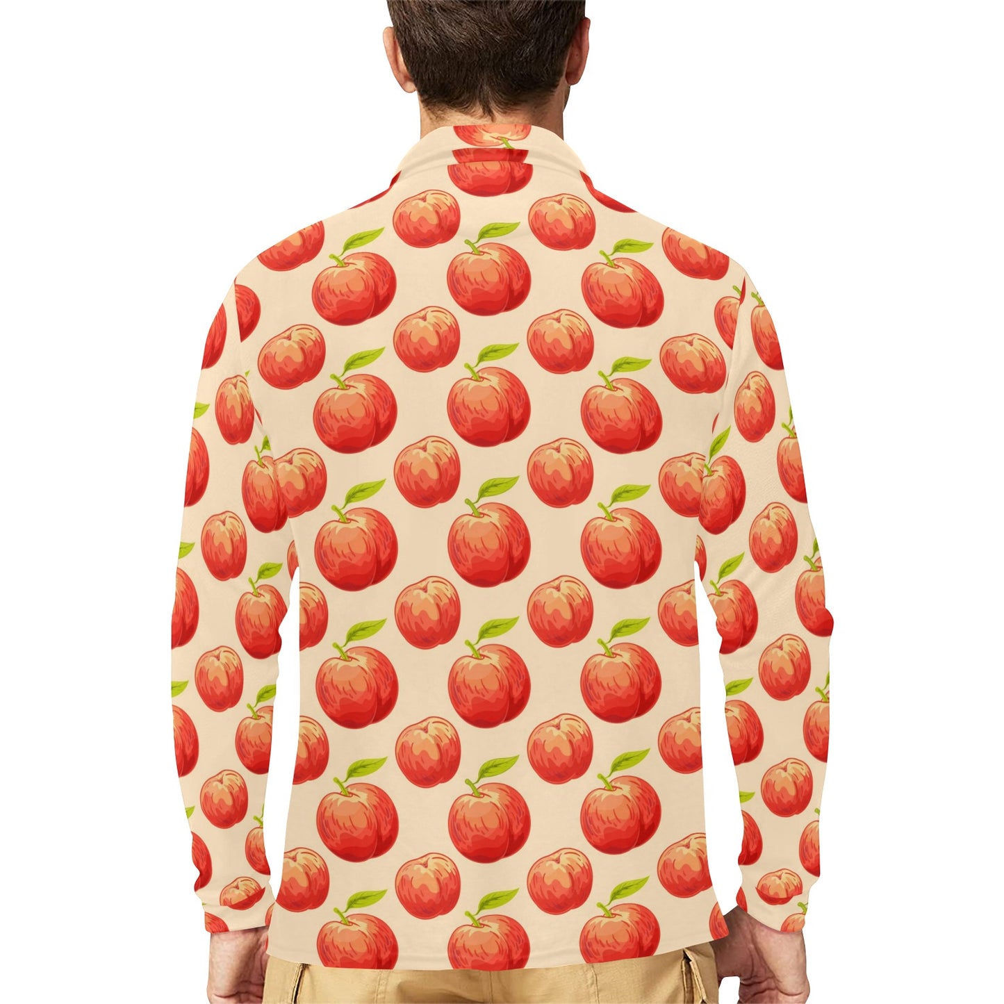 Peach Pattern Print Design A03 Long Sleeve Polo Shirt For Men's